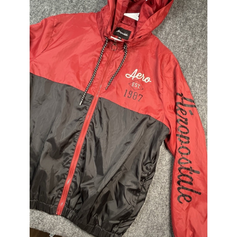 Aero Vintage‎ Nylon Windbreaker Jacket Shiny Hooded Glanz Aeropostale Red